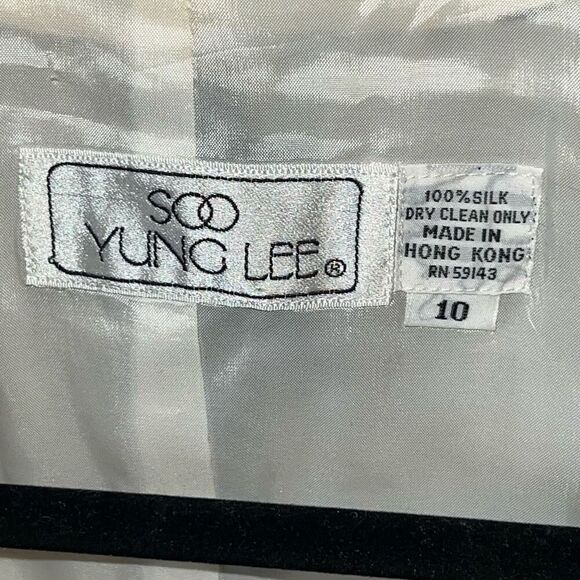 VTG Soo Yung Lee 100% Silk Suit Jacket & Skirt Women’s Size 10 Black Cream Print - Picture 4 of 7